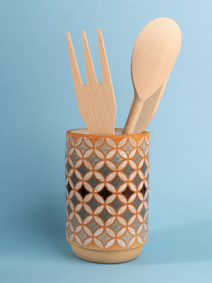 lily utensil holder/vase in blue